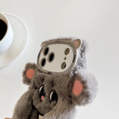 【アニマルフェイスシリーズ】グレーマウス スマホケース｜ふわもこ立体デザイン × キュートな耳付き｜iPhone対応 #241130