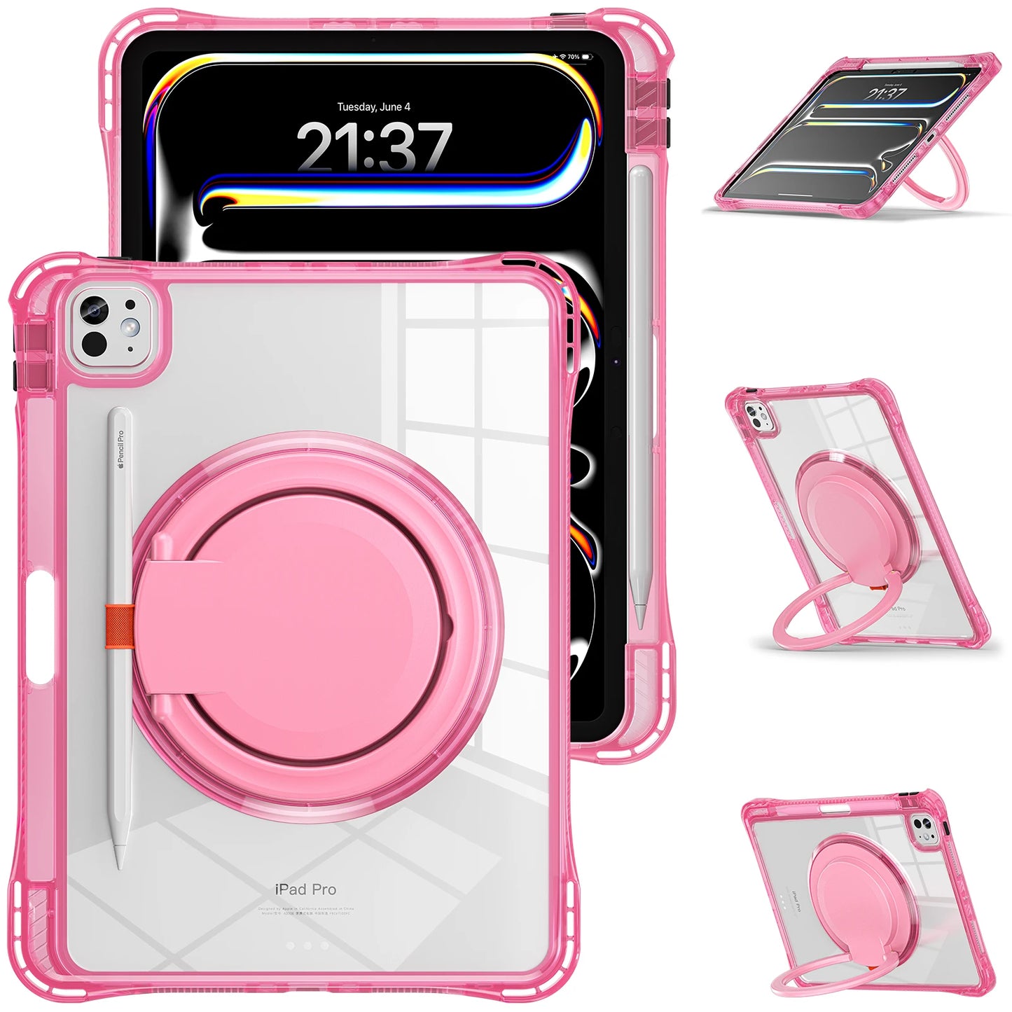 【iPadケース】回転式リングスタンド＆持ち手フック付き カラーフレームケース 全5色 ポップ・機能的・スポーティー #261125