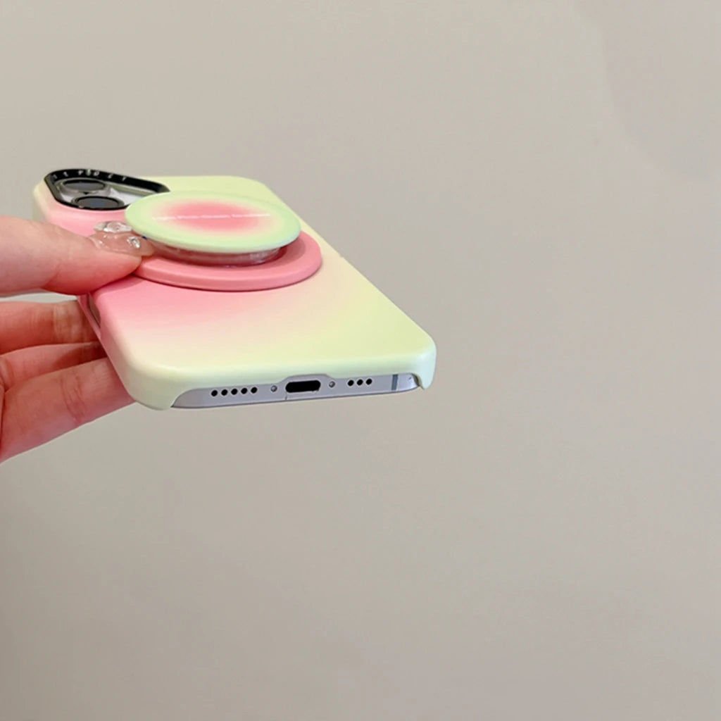 【Magsafe対応】キャンディカラー 滲みグラデ ライトピンク×ミント ラウンドグリップ スマホケース｜iPhone対応 #241213