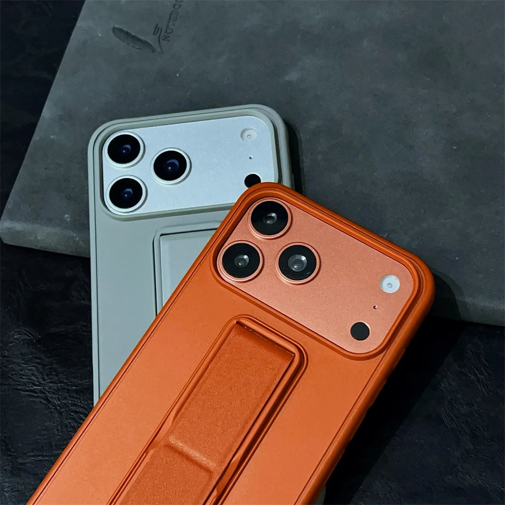 スタンド一体型 レザー調 折りたたみスタンド iPhoneケース｜シンプルデザイン#240329