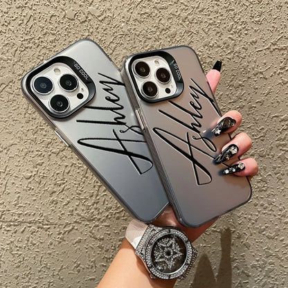 【カスタムNAMEシリーズ】ビッグ筆記体ネーム マットカラーケース｜iPhone対応 #241010