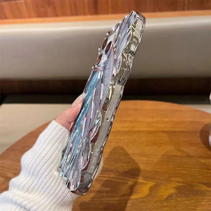 【ステンドグラス風】ラメ×立体ウェーブライン カラフル ゴールドライン スマホケース｜iPhone対応 #250617