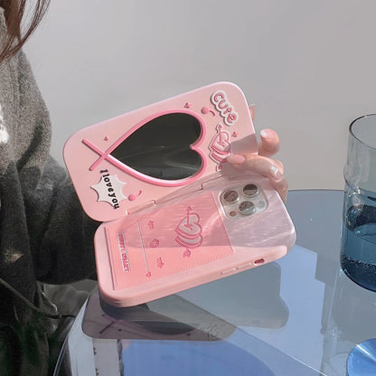 【ラブリーミラーハート】キュートハート×ミラー付き スマホケース｜iPhone対応 #240816