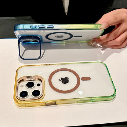 【グラデーションフレーム】 ワンタッチスタンド クリア スマホケース｜iPhone対応 #240902