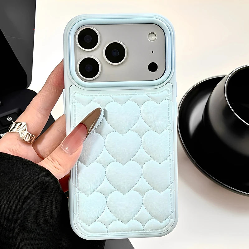 【ハートキルティング 】立体ステッチ レザー調 スマホケース｜iPhone対応 #241022