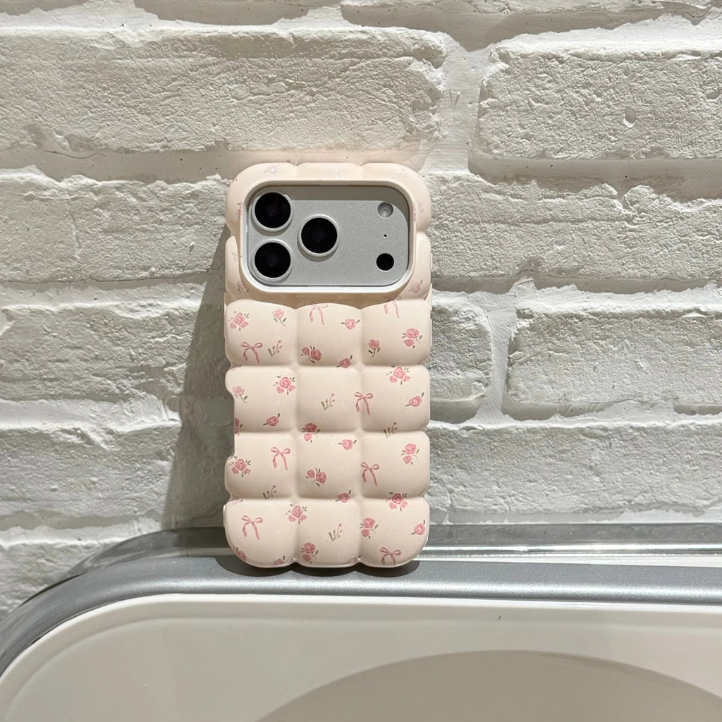 【フルールキルティング風】立体ぽこぽこデザイン フラワー iPhoneケース #240607