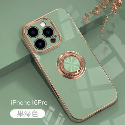 リングスタンド付き ゴールド メタルフレーム iPhoneケース #240113