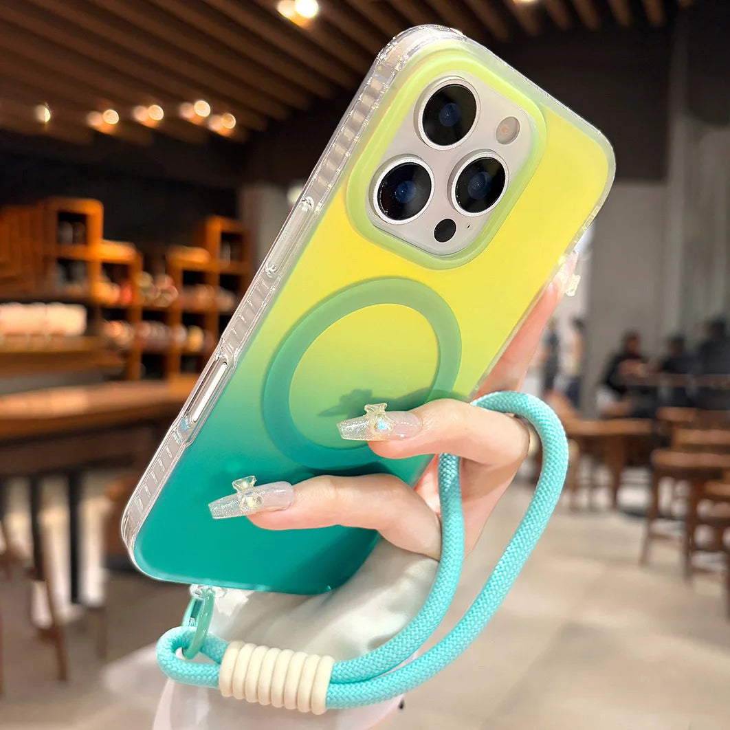 グラデーションネオン バイカラー Magnet内蔵 ストラップ付き iPhone対応ケース #260527