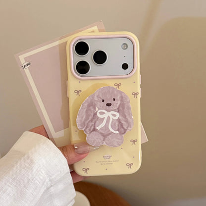 ホルダー付き iPhoneケースアニマル＆リボン柄 淡色ガーリー・韓国風・キュート #261089