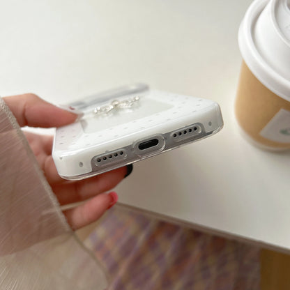 【ホワイトガーリー】パール リボン ビジュー ハート  スマホケース｜iPhone対応 #241002