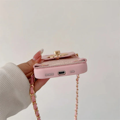 【チェーンポーチシリーズ】リボンチャーム付き ストラップ付属 スマホケース｜iPhone対応 #251213