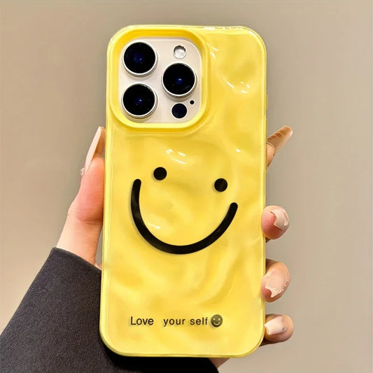 【ニコちゃんシリーズ】手書き風 スマイル 波型 立体デザイン iPhoneケース #260227