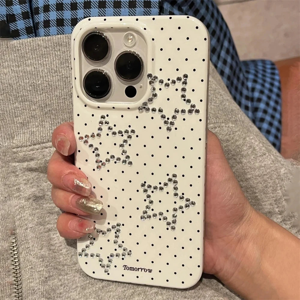 【スタードット】ラインストーンスター × ドットデザイン スマホケース｜iPhone対応 #250703