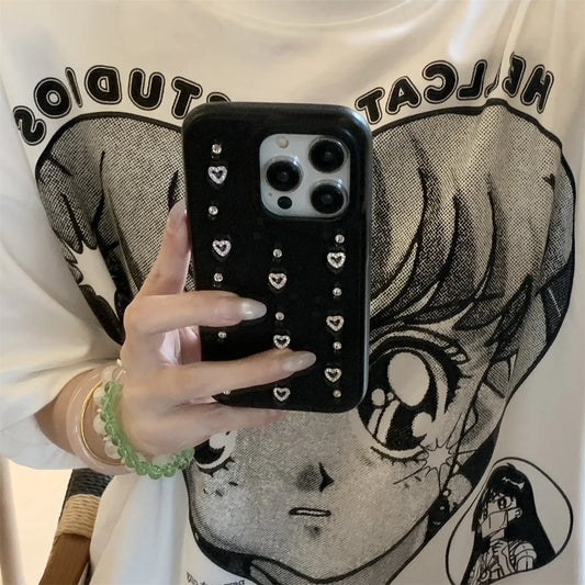 【立体パールフラワー】ジュエリー ハート スマホケース｜iPhone対応 #250808