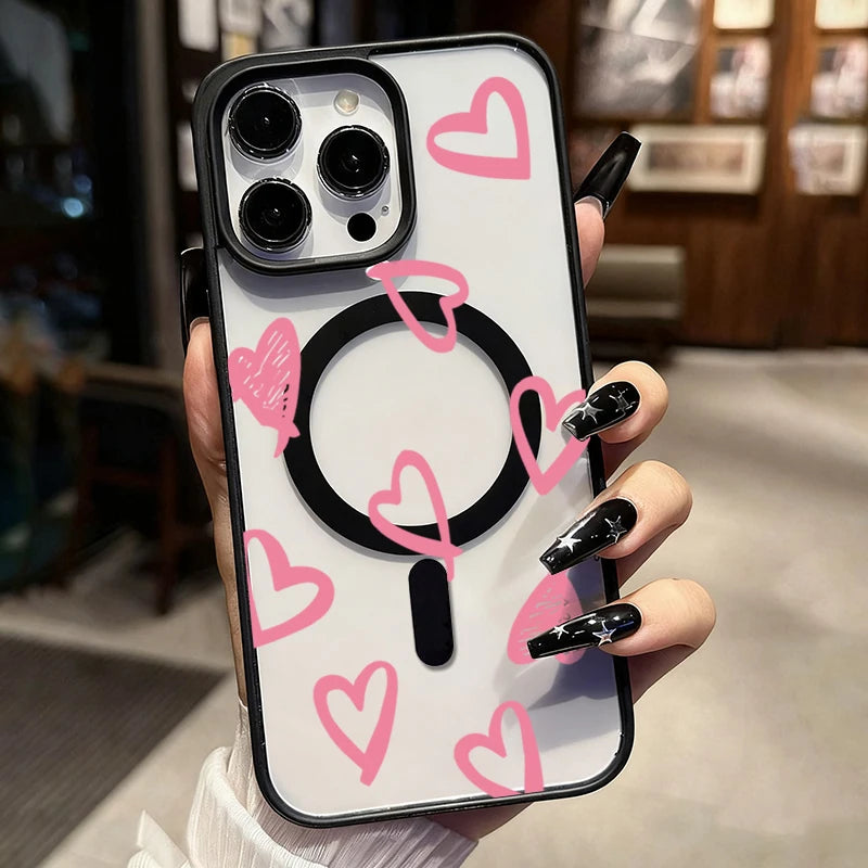 ハートドローイング クリア iPhoneケース｜Magnet内蔵 ソフトTPU #240222