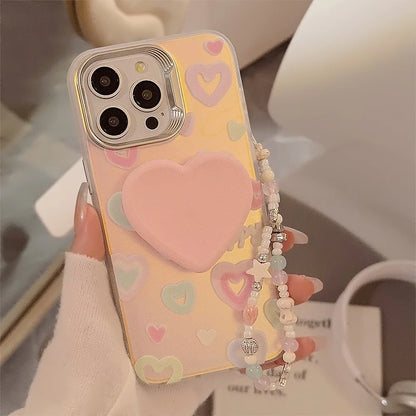 【立体ハートグリップ】パステルカラー キラキラ グリッターケース｜iPhone対応 #250504