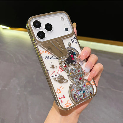 キラキラ流れるグリッター ラメ スペースアストロ 宇宙飛行士 iPhoneケース  #240418