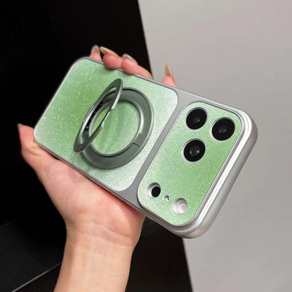 【グラデーション】ラメ シルバーフレーム リングスタンド Magnet内蔵 iPhoneケース グリッター PCA #261283　