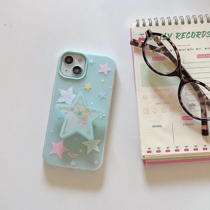 【星型グリップ×カラフルスター】きらめくポップデザインのソフトケース｜iPhone対応 #250513