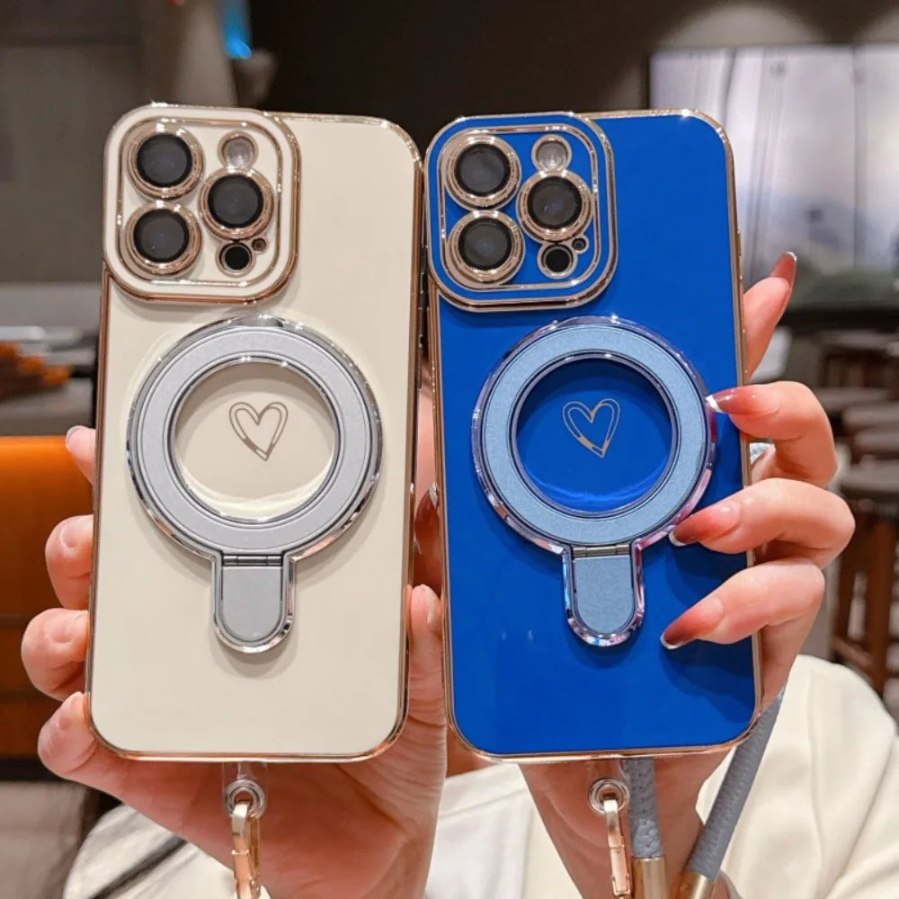 ワンポイントハート リング＆ストラップ付き iPhoneケース #231220