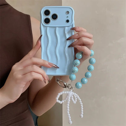 【ウェーブフレーム】パールチャーム付き スマホケース｜iPhone対応 #241217