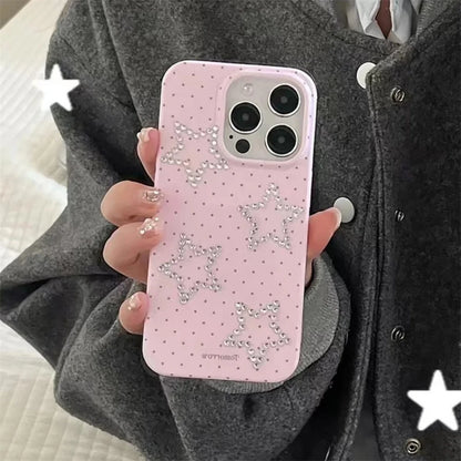 【スタードット】ラインストーンスター × ドットデザイン スマホケース｜iPhone対応 #250703