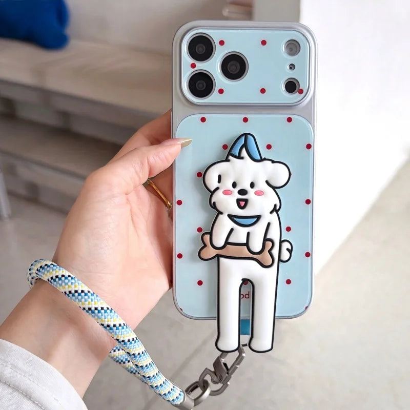 立体 犬 ドット柄 iPhoneケース｜かわいい アニマル 3Dモチーフ・ストラップ付き #260065