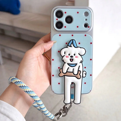 立体 犬 ドット柄 iPhoneケース｜かわいい アニマル 3Dモチーフ・ストラップ付き #260065