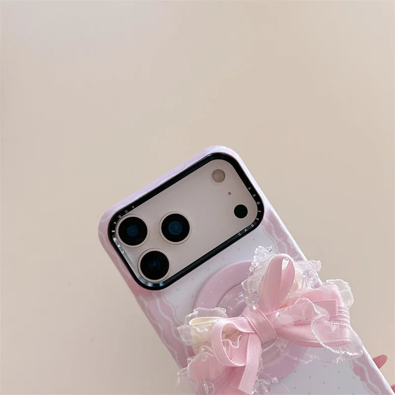 【Magnet内蔵】LACE RIBBON レース×ふわリボン スマホケース｜iPhone対応 #240928