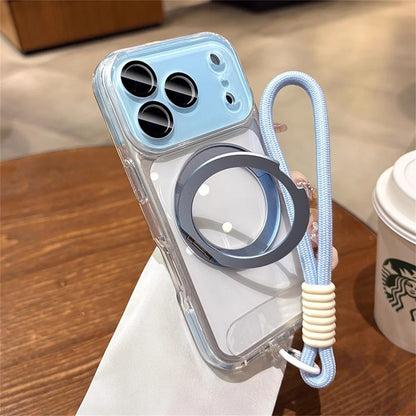 【折りたたみリングスタンド付き】クリア × カラーバンパー ストラップ付き スマホケース｜iPhone対応 #241218