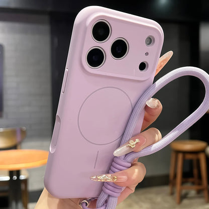 【Magnet内蔵】パステルカラー シンプル ロープストラップ付き マット スマホケース｜iPhone対応 #240708