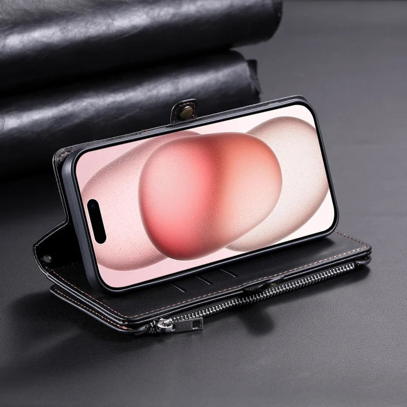 【ブックスタイル】シンプル レザー調 財布一体型 ブックスタイル 手帳型 iPhoneケース｜ショルダー対応 #240126