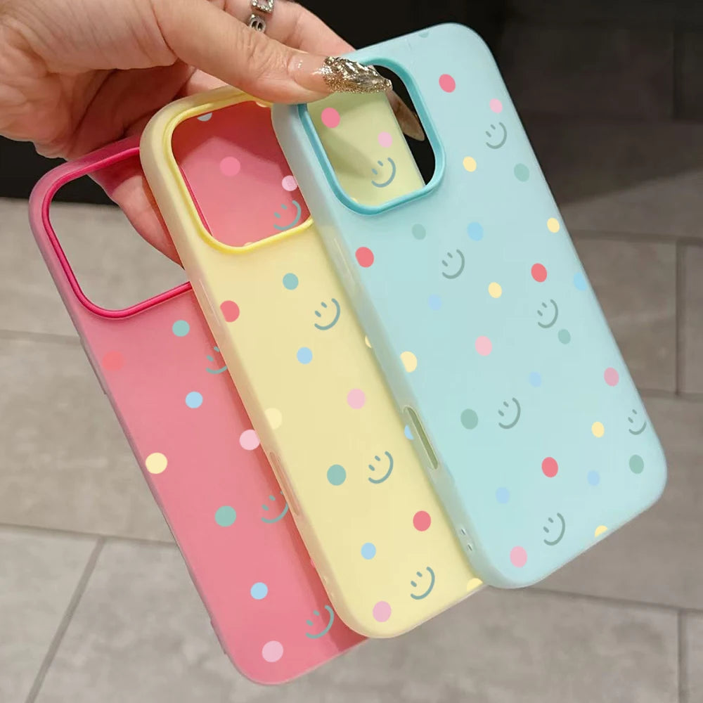 【ニコちゃんシリーズ】カラフル ポルカドット 水玉 スマイル iPhoneケース #260301