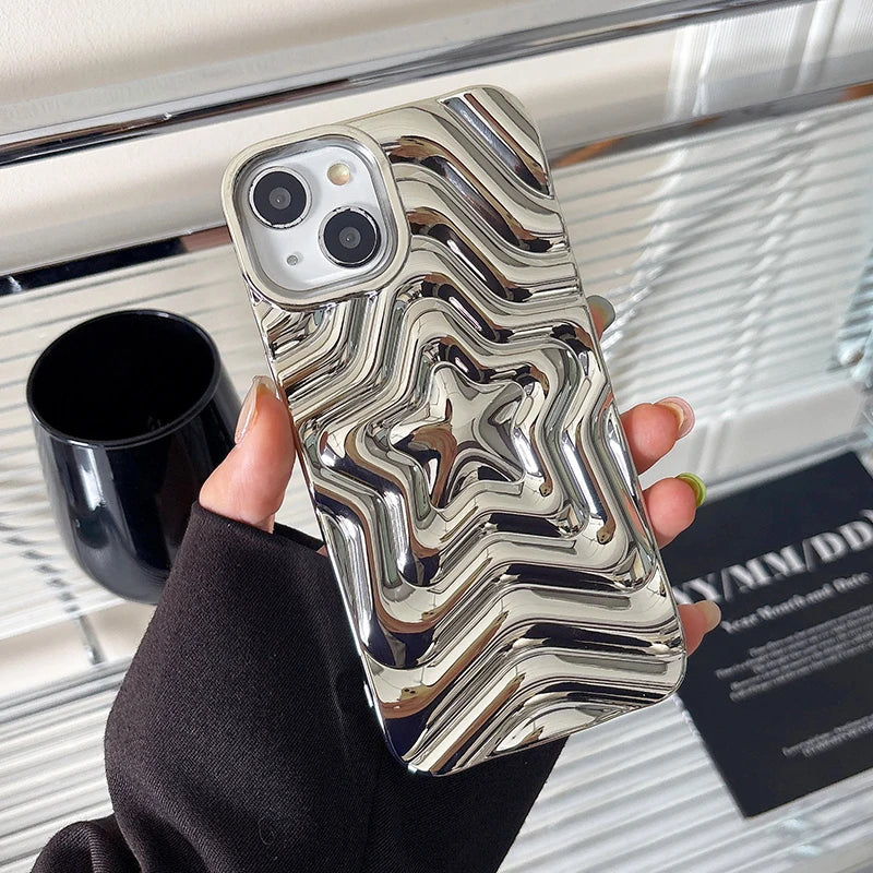 【スターモチーフ】立体デザイン × シルバーカラー スマホケース｜iPhone対応 #250602