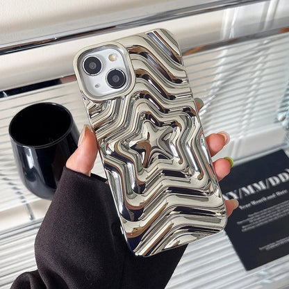 【スターモチーフ】立体デザイン × シルバーカラー スマホケース｜iPhone対応 #250602