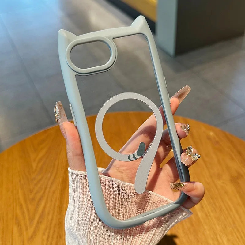 【猫耳シリーズ】Magnet内蔵 しっぽデザイン カラーフレーム iPhoneケース #240215