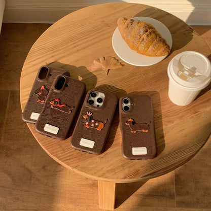 【アニマルシリーズ】ドッグ 犬 猫 モチーフ 刺繍入りレザー調 スマホケース ダックスフンド フレンチブルドッグ ｜iPhone対応 #250422