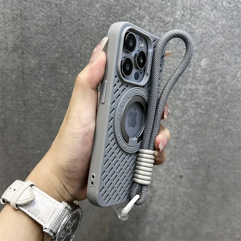 耐衝撃 iPhoneケース ロープストラップ付き マグネット対応 落下防止 スポーツ風デザイン シリコンケース ｜iPhone対応 #250410