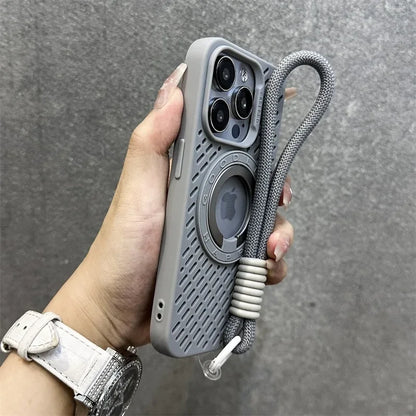 【折りたたみリングスタンド】耐衝撃 iPhoneケース ロープストラップ付き  落下防止 スポーツ風デザイン シリコンケース ｜iPhone対応 #250410