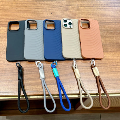 ウェーブデザイン ソフトマット シリコン iPhoneケース｜ストラップ付き・立体フォルム #231122