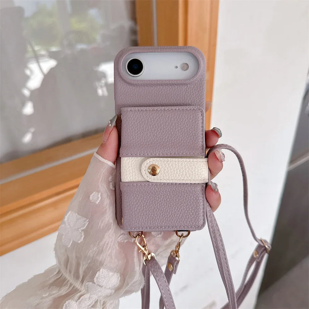 【カードポケットシリーズ】ストラップ付き 多機能PUレザー スマホケース｜iPhone対応 #251212