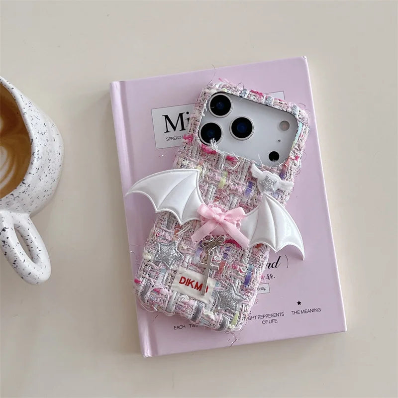 【ツイードリボンシリーズ】バットウィングツイード スマホケース｜ガーリー×エッジデザイン｜iPhone対応 #241204