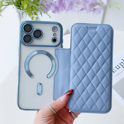 キルティング レザー調 手帳型 iPhoneケース｜クリアケース・マグネット内蔵 #240305