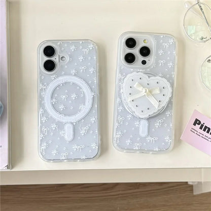 【フリルリボンハート】ガーリー×上品な淡色クリアケース｜iPhone対応 #250523