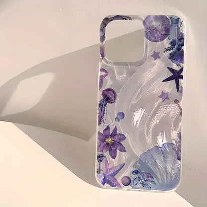幻想的 オーロラカラー クラゲ 貝殻 ヒトデ ウミガメ 海の生き物  iPhoneケース｜マリン #260086