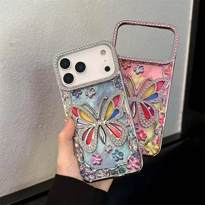 【バタフライシリーズ】立体蝶々×ストーン装飾 ステンドグラス風 クリアスマホケース｜iPhone対応 #251207