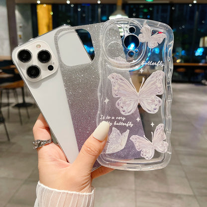 グリッター バタフライ クリア iPhoneケース｜ラメ入り・ソフトTPU #240227