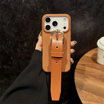 【レザーシリーズ】ベルトデザイン 高級感 レザー調 スマホケース｜iPhone対応 #251124