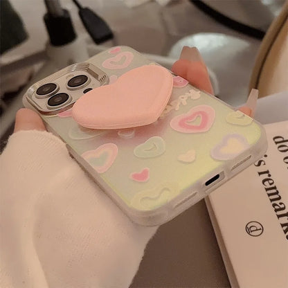 【立体ハートグリップ】パステルカラー キラキラ グリッターケース｜iPhone対応 #250504