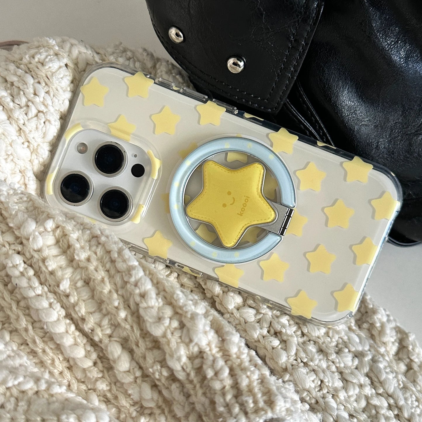 スターリング付き iPhoneケース｜Magnet内蔵・星モチーフ・クリアケース #230807